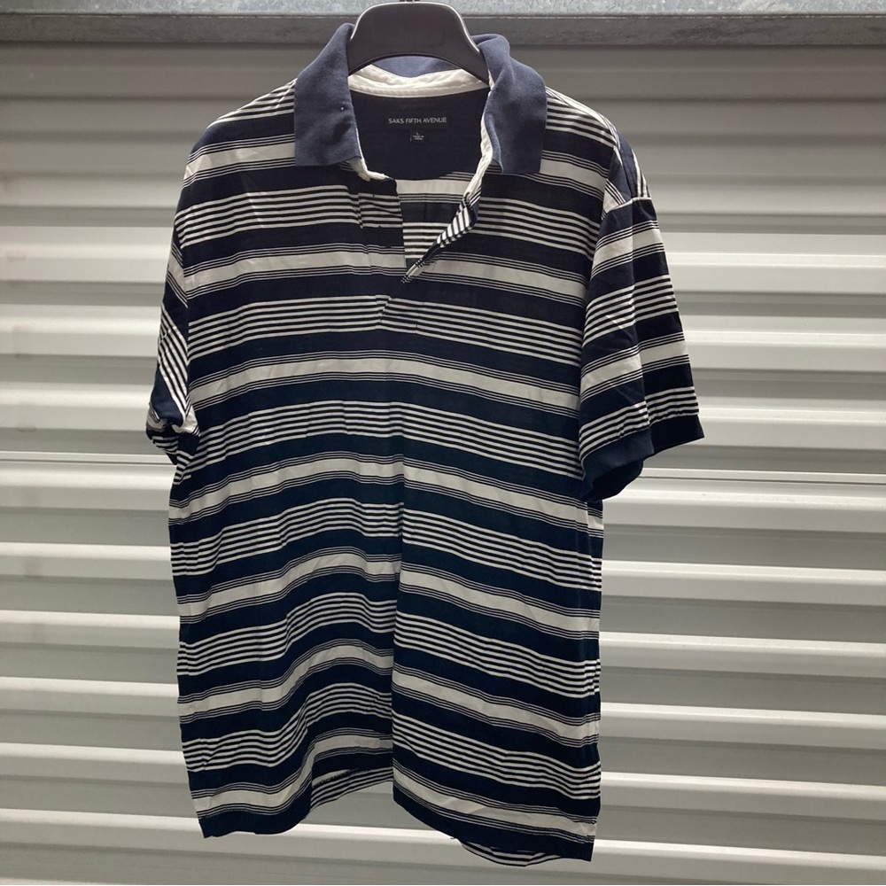 Saks Fifth Avenue Navy & White Striped Polo